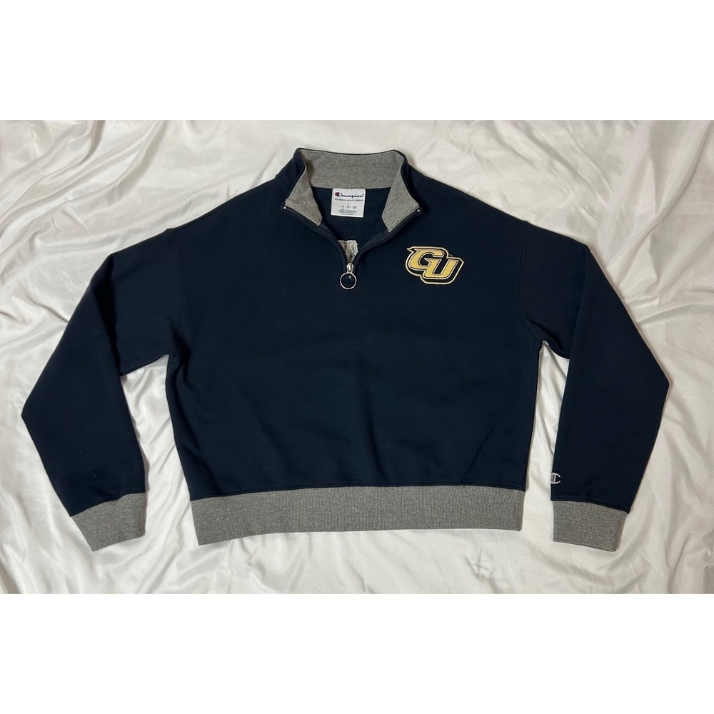 Gallaudet University Champion Quarter Zip Sweatshirt Navy Blue Gray Womens Large
